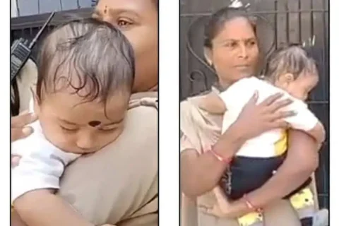 "Hyderabad: Woman Police Officer Cares for Baby While Mother Takes TGSPSC Exam, Earning Praise for Compassionate Act"